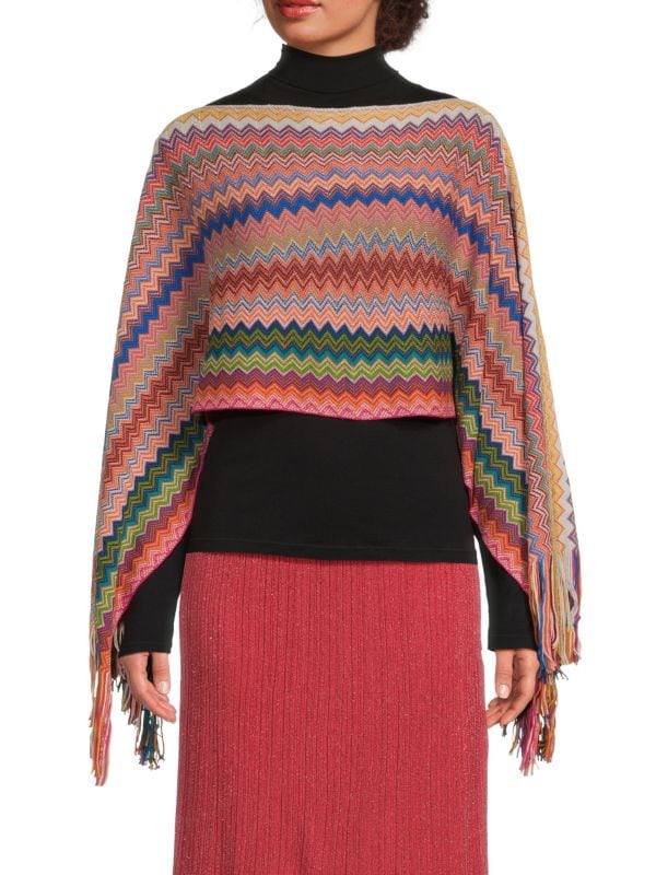 Chevron Wool Blend Poncho