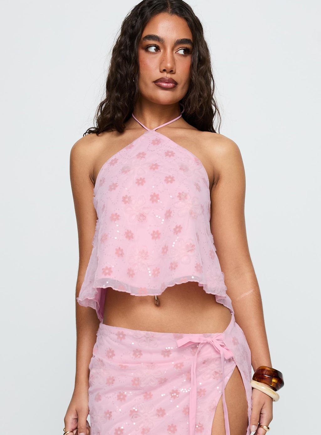 Pink Floral Print Tie-Up Set