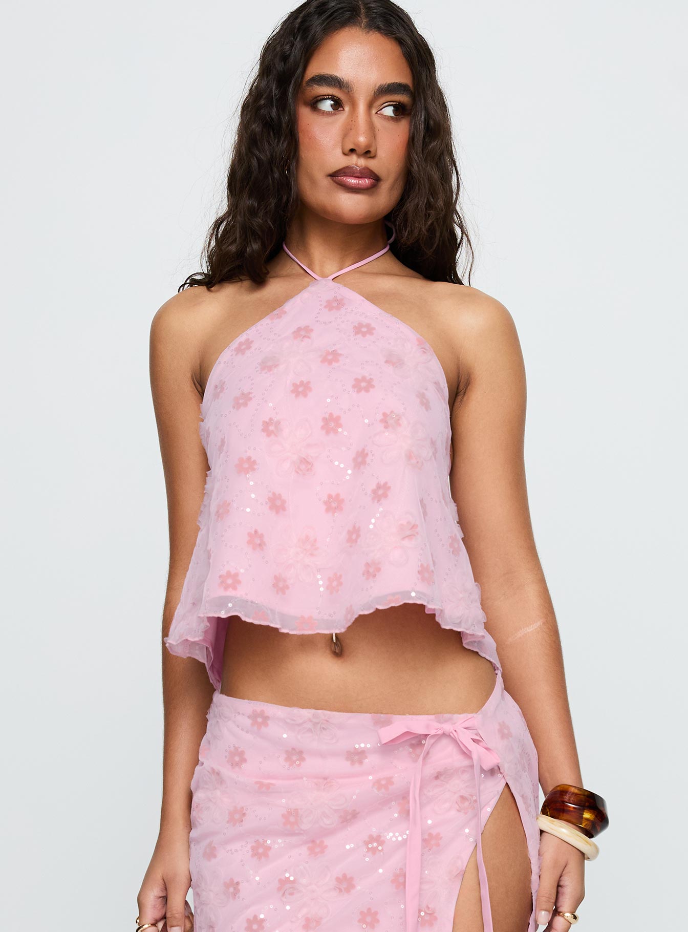 Pink Floral Print Tie-Up Set