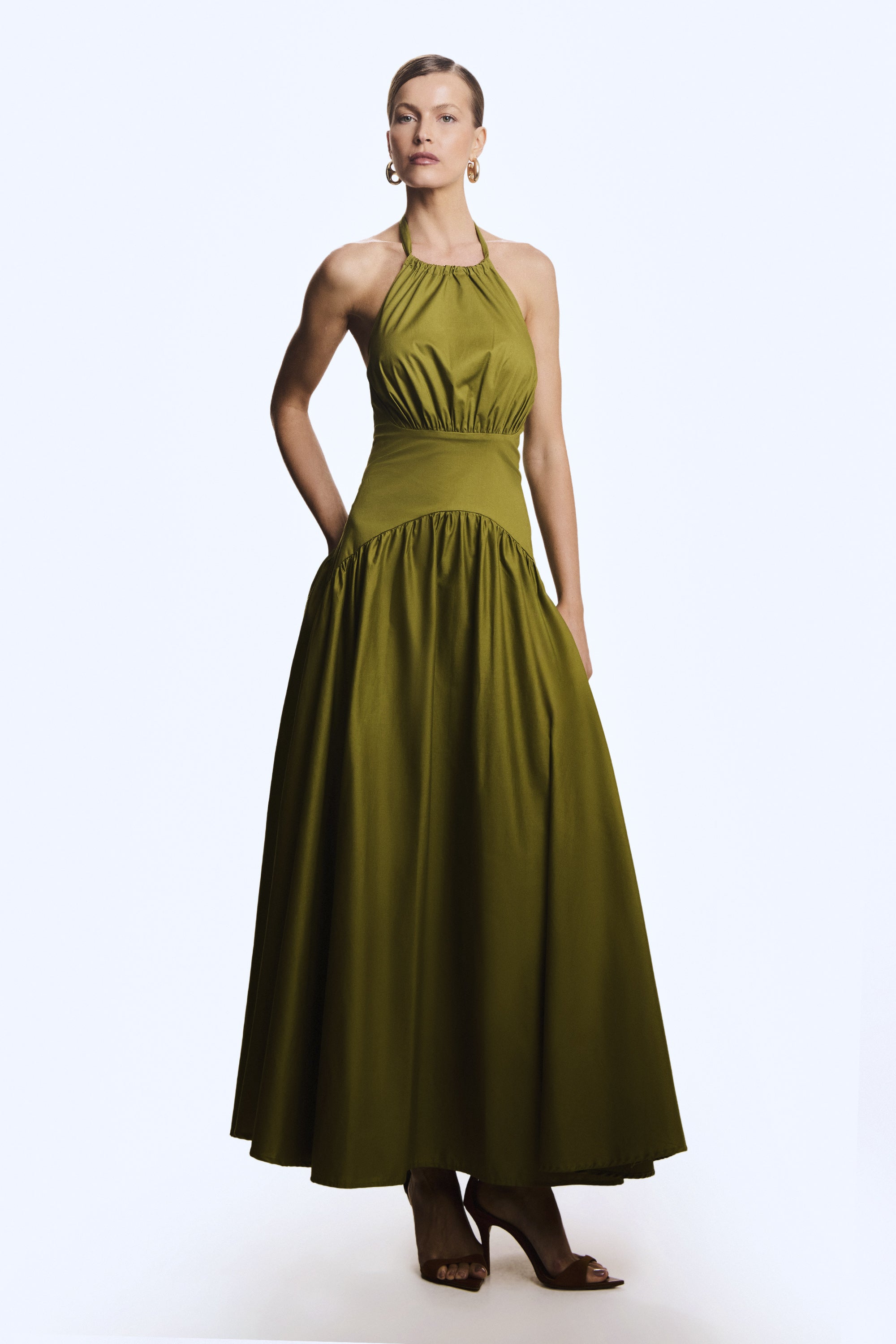 Green Halter-Neck Backless Dress