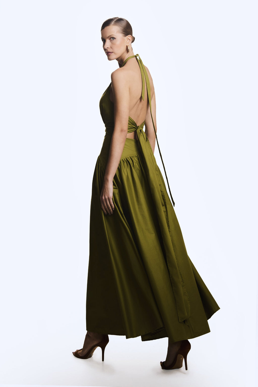 Green Halter-Neck Backless Dress