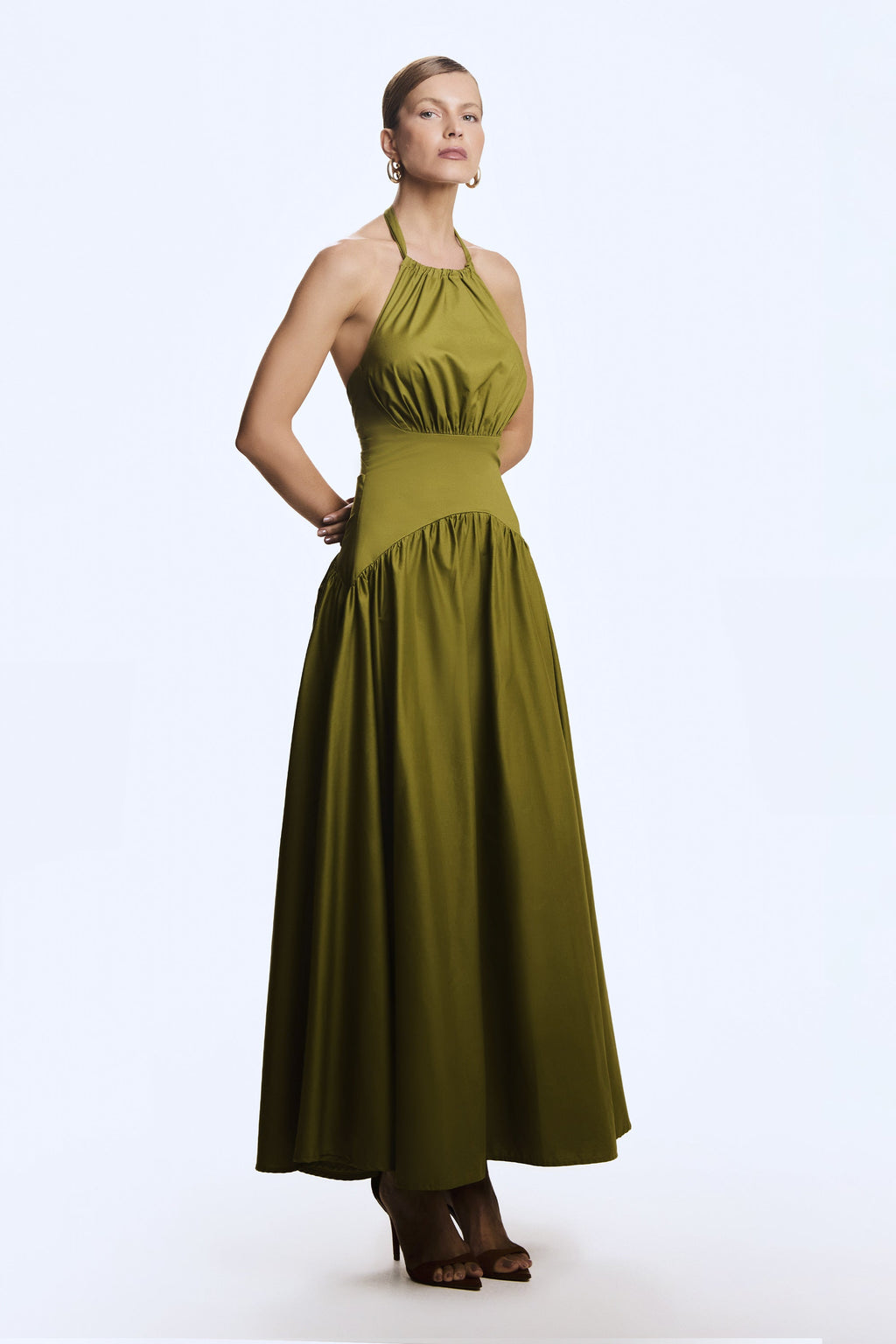 Green Halter-Neck Backless Dress