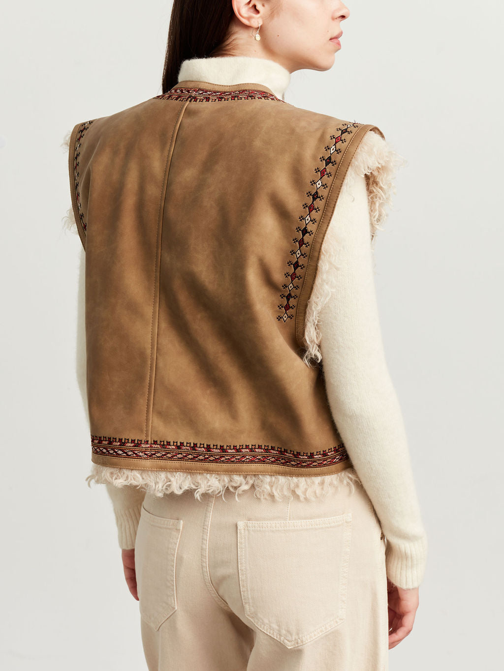 Embroidered Suede Fur Vest