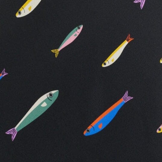 Sardine-Print Black Halter-Neck Dress