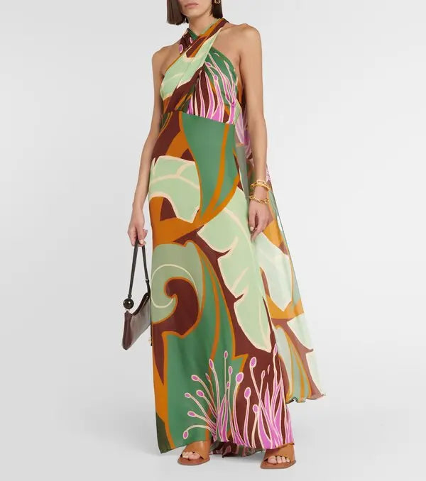 Vintage Printed Sleeveless Long Dress