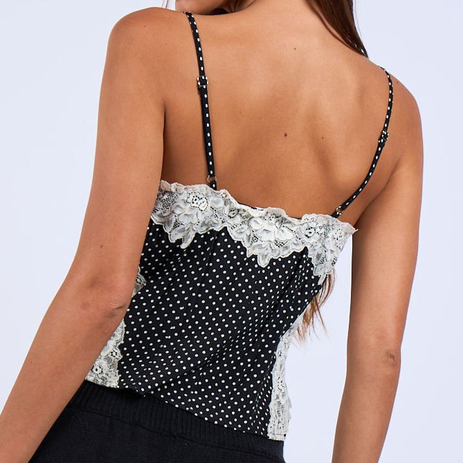 Floral Lace Print Polka Dot Cami