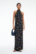 Sardine-Print Black Halter-Neck Dress