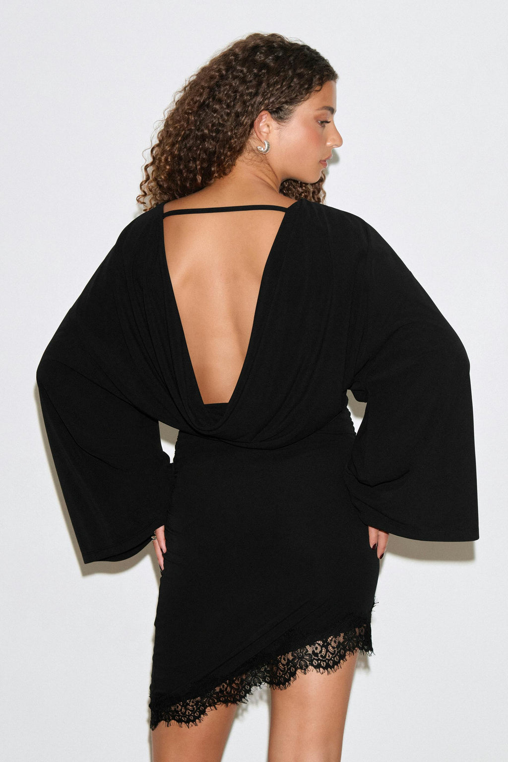 Asymmetric lace mini dress