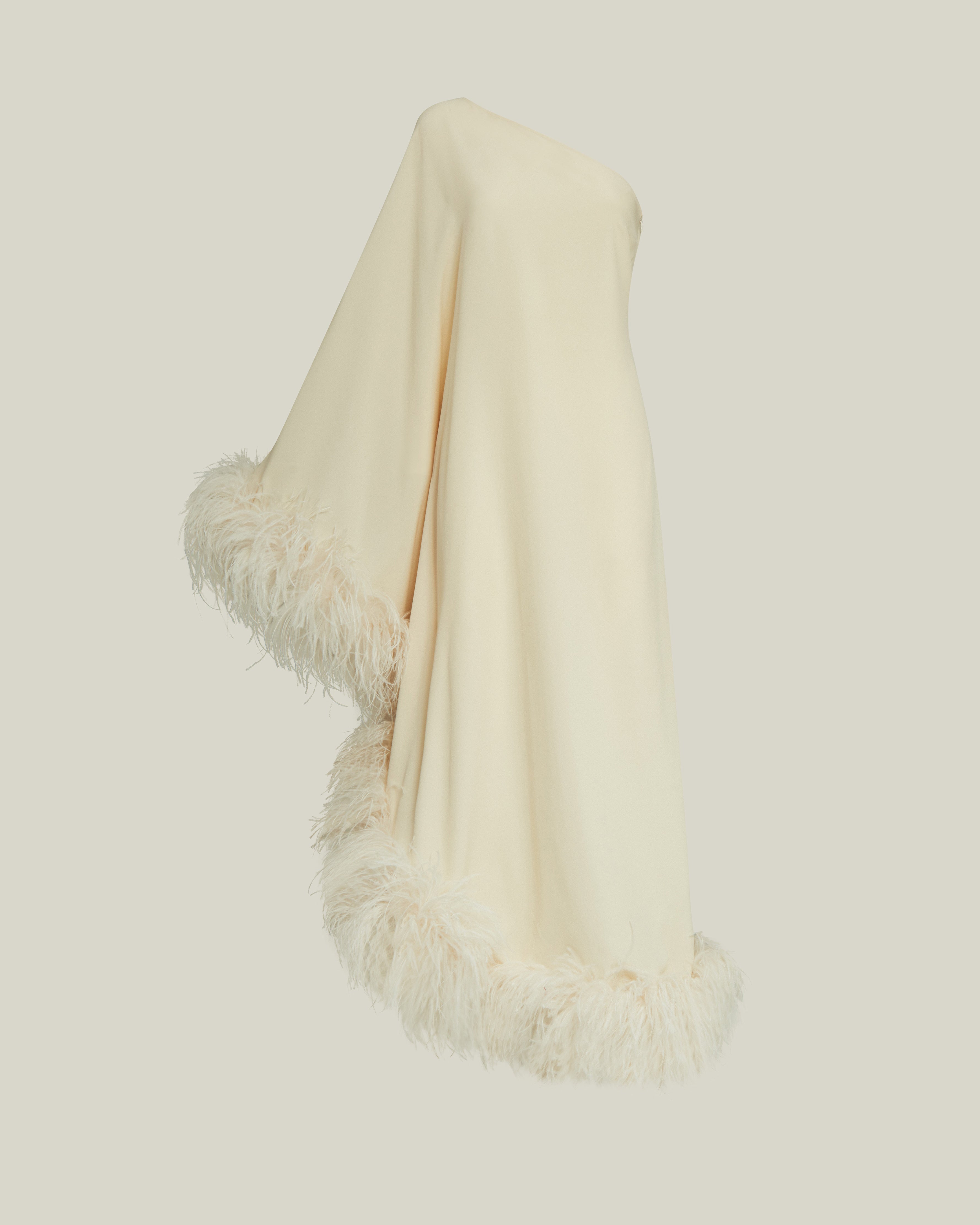 Feather-Trimmed One-Shoulder Dress