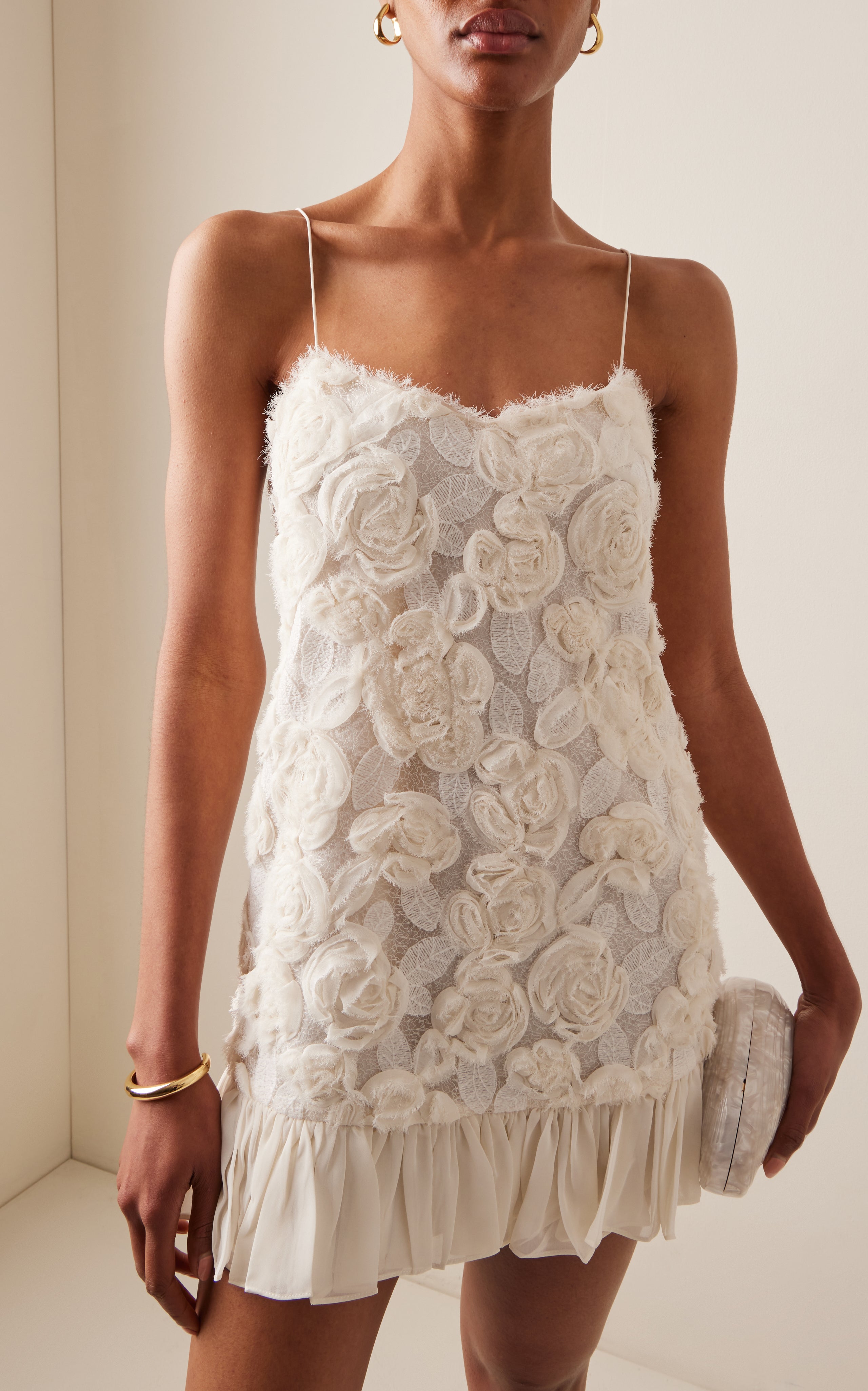 Rosette-Detailed Georgette Mini Dress