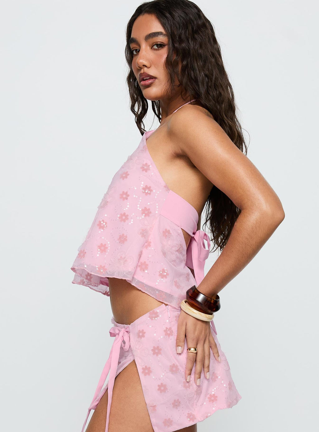 Pink Floral Print Tie-Up Set