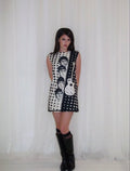 Polka Dot Rock-Style illustrated Color-Blocked Sleeveless Mini Dress