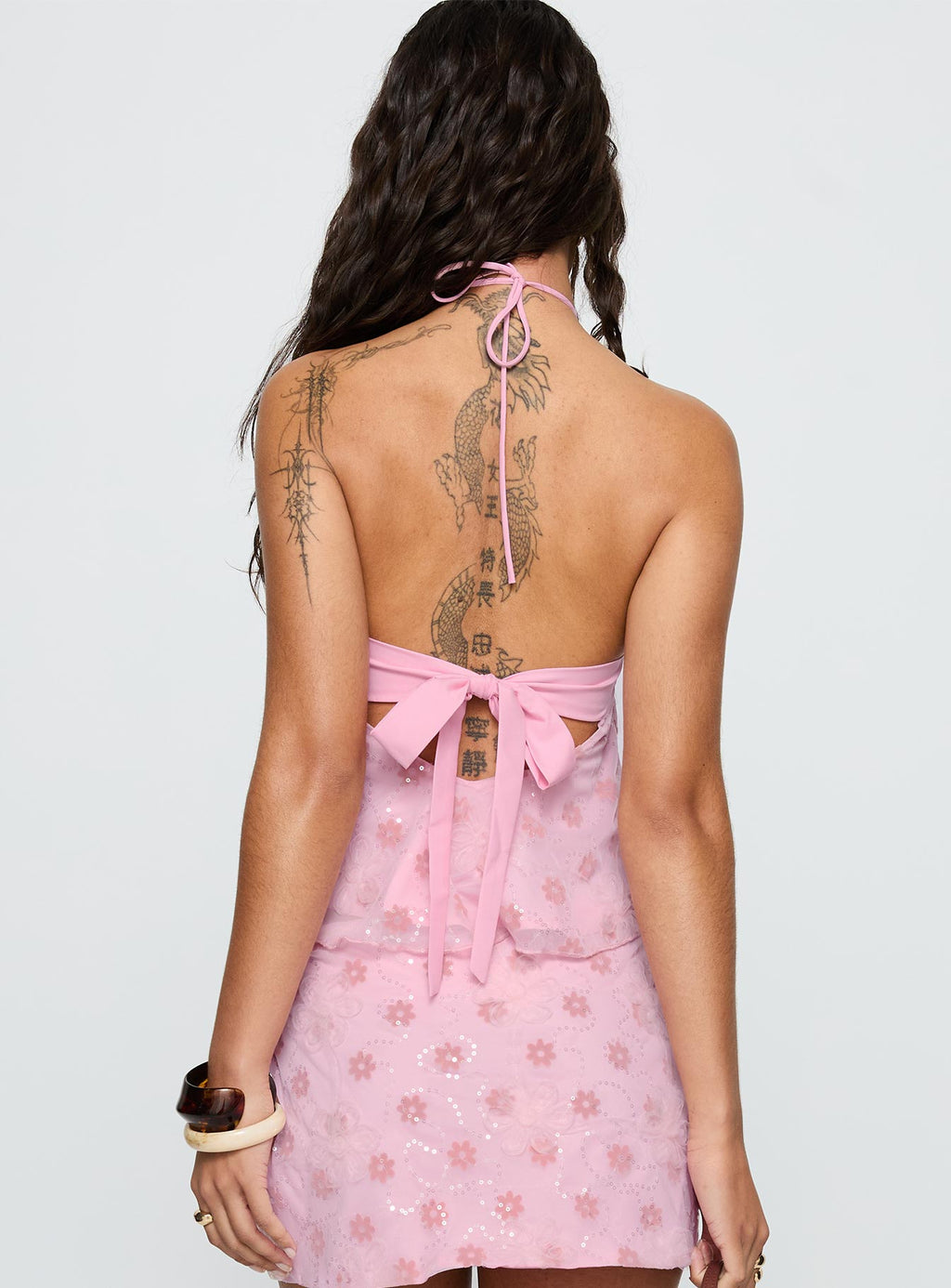 Pink Floral Print Tie-Up Set