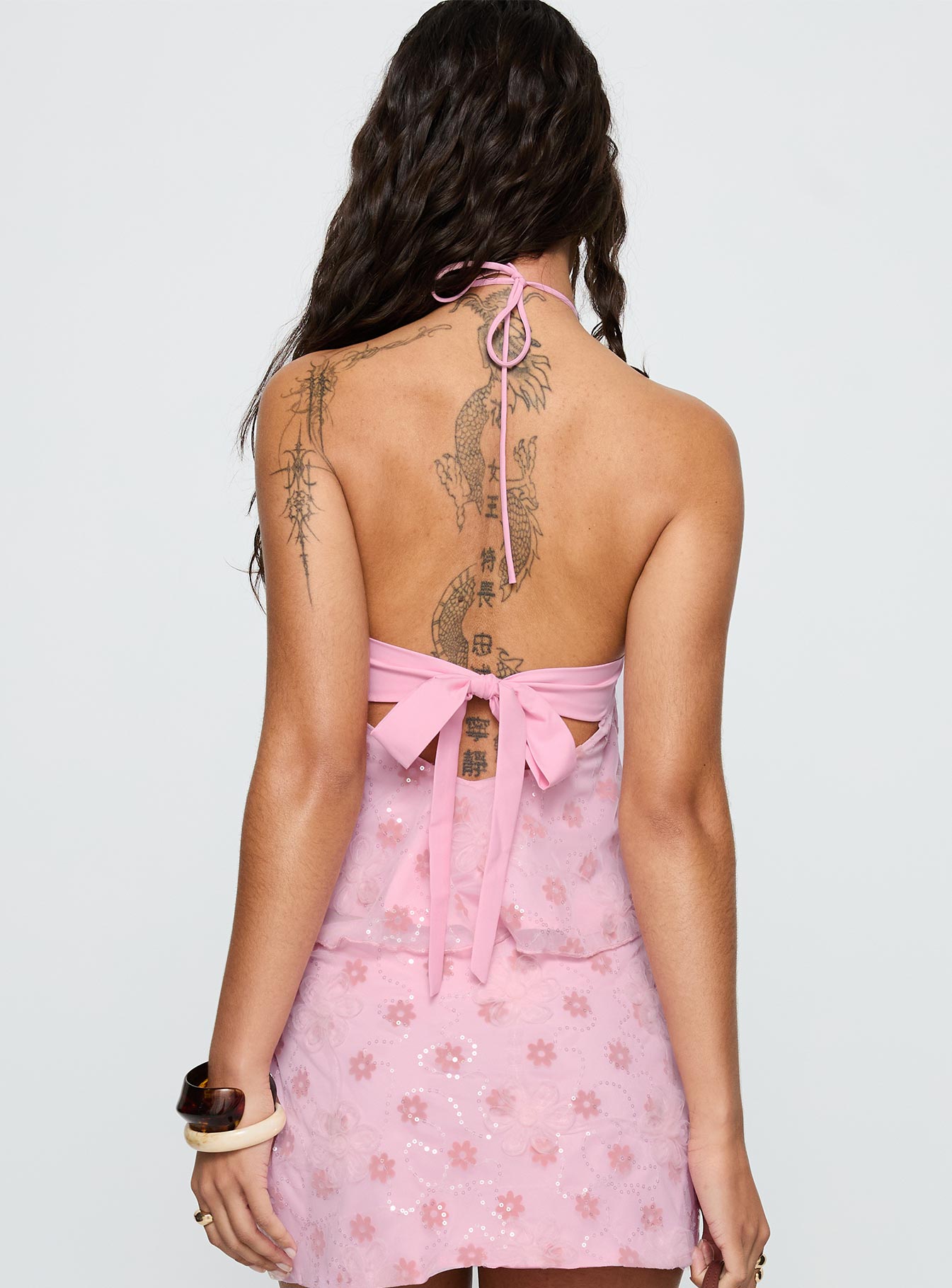 Pink Floral Print Tie-Up Set