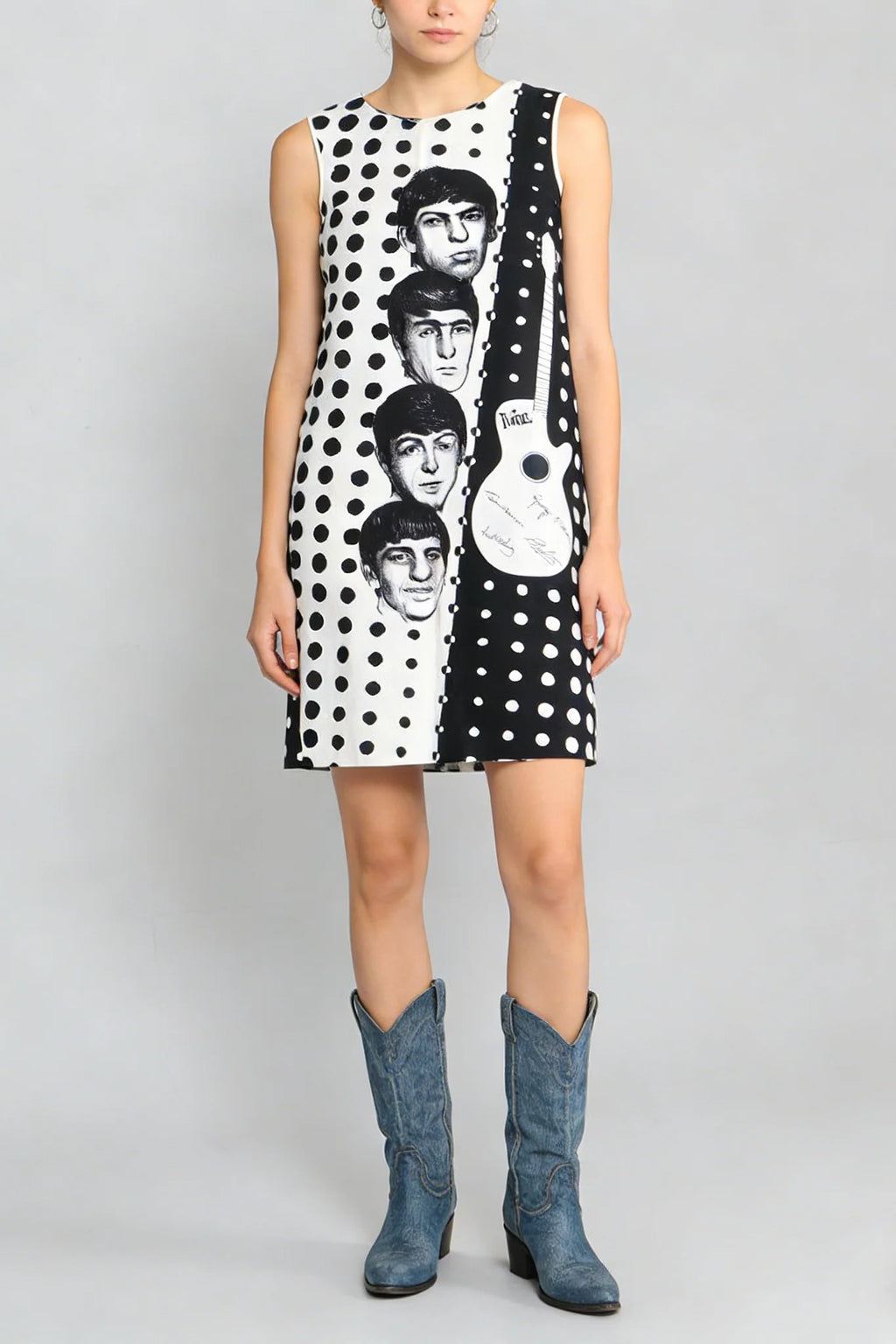Polka Dot Rock-Style illustrated Color-Blocked Sleeveless Mini Dress