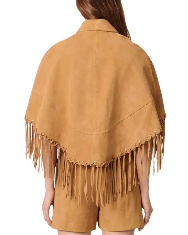 Fringe-Trimmed Leather Cape