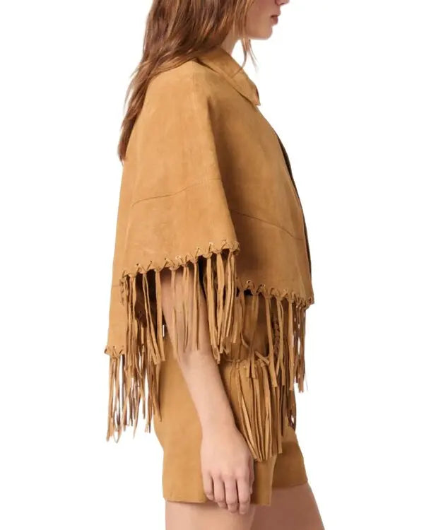 Fringe-Trimmed Leather Cape