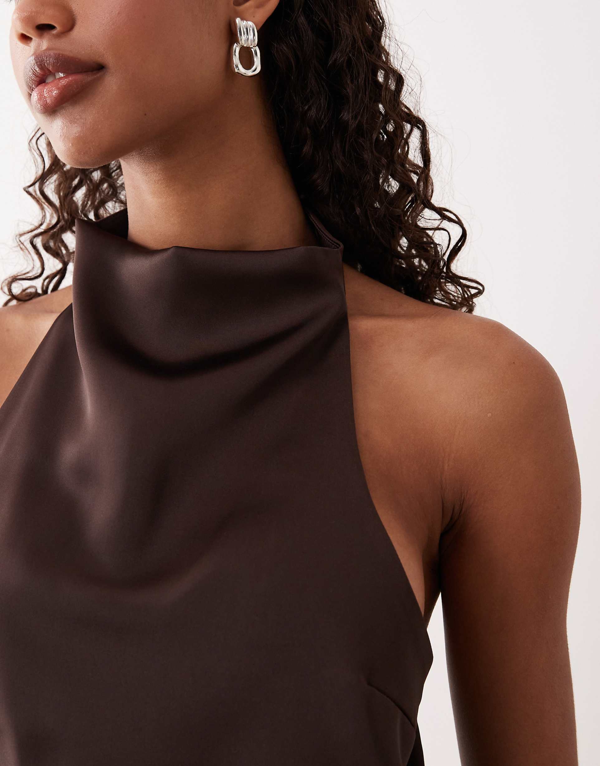 Chocolate Brown Backless Asymmetrical Belted Top