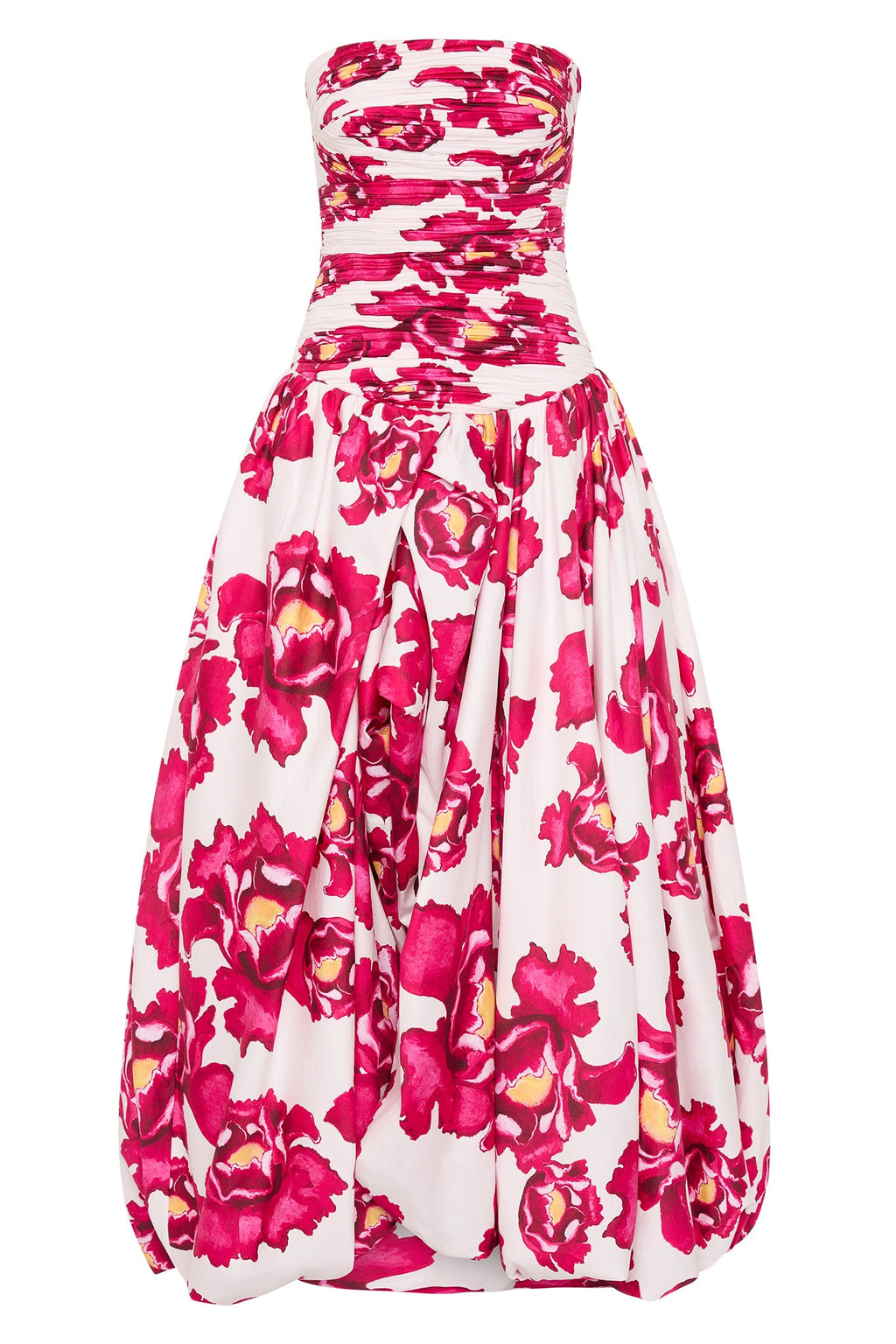 Floral Pleated Strapless Long Dress