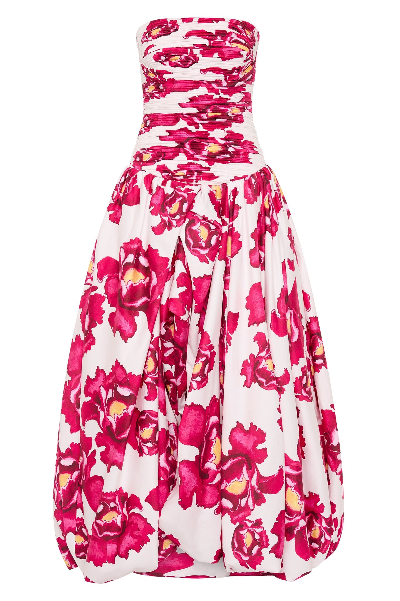 Floral Pleated Strapless Long Dress