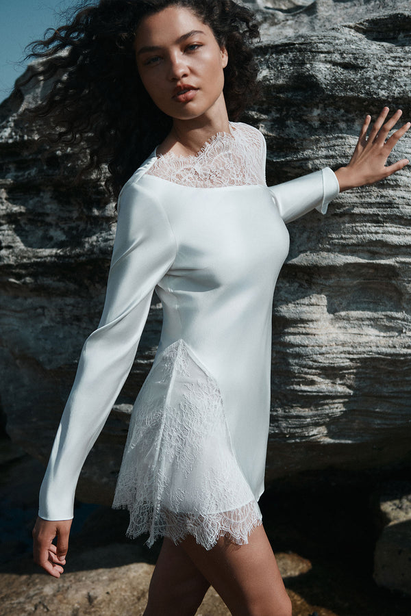 Lace-Paneled Mini Dress