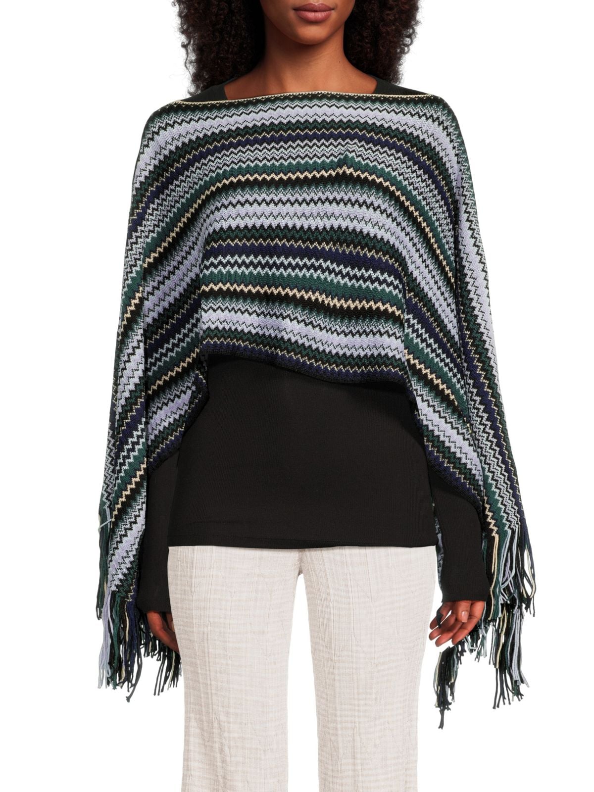 Grey Chevron Wool Blend Poncho