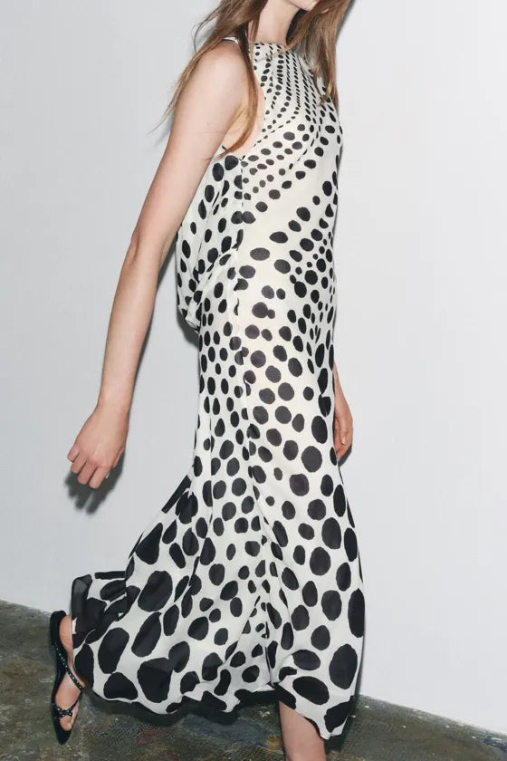 Sleeveless Polka Dot Long Dress