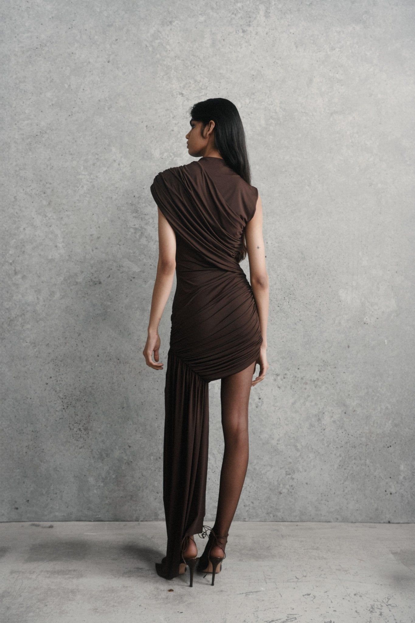 Chocolate-Colored Irregular Mini Dress