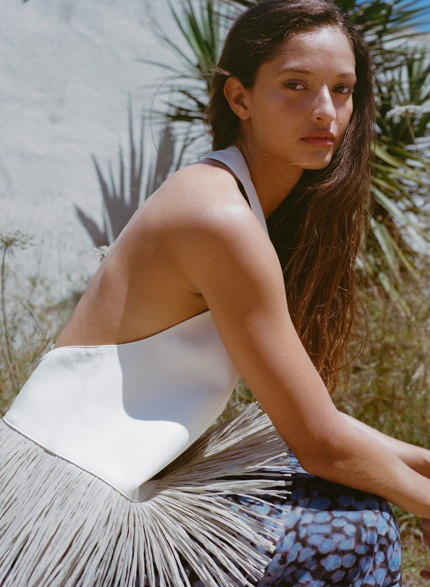 Lvory-Colored Tassel Halter Top