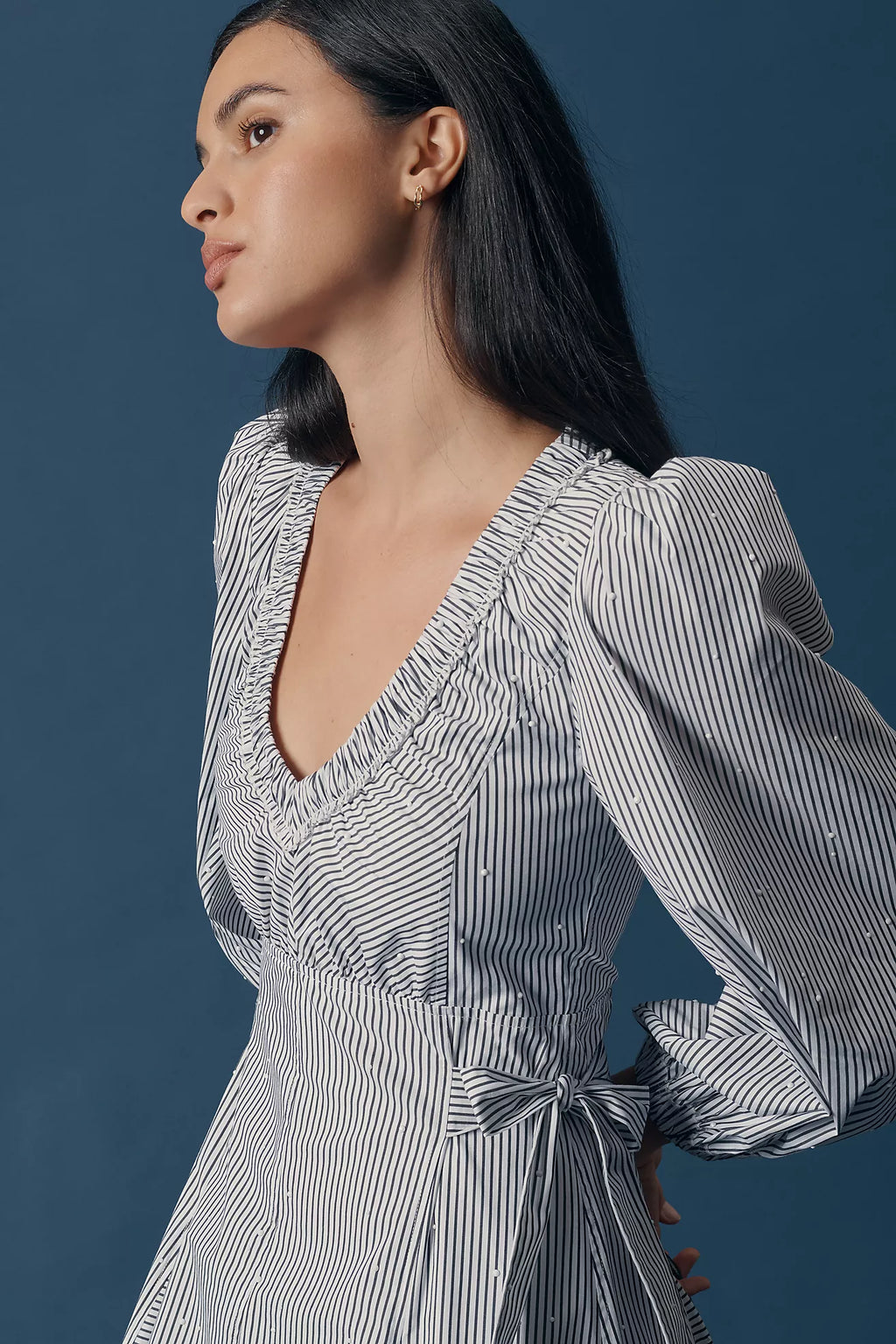 Long-Sleeved V-Neck A-Line Midi Dress