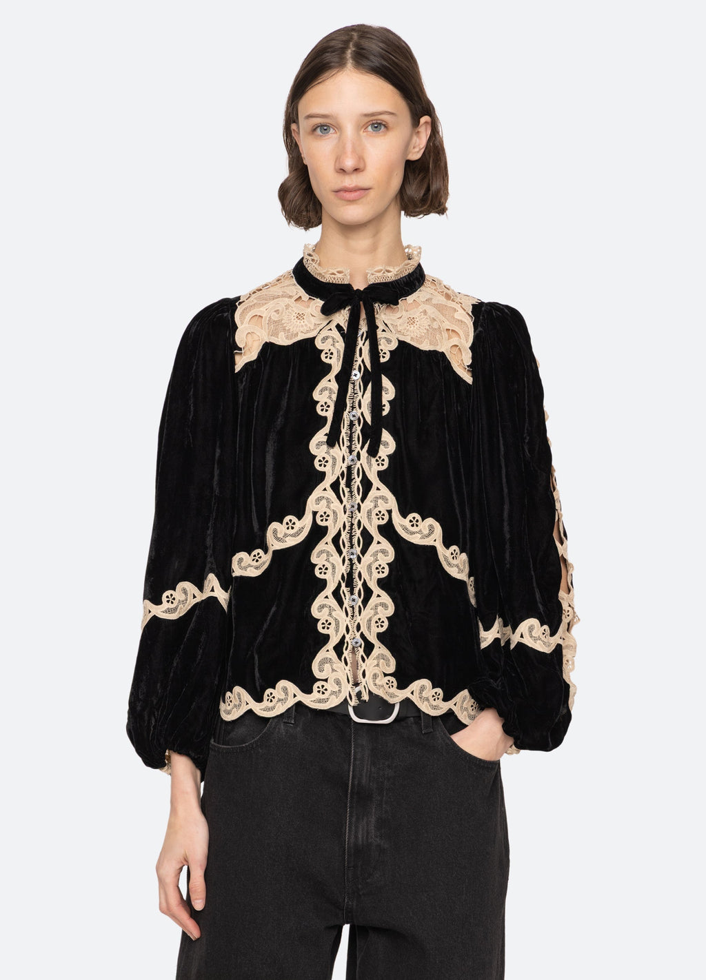 Lace Embroidered  Long-Sleeved Top