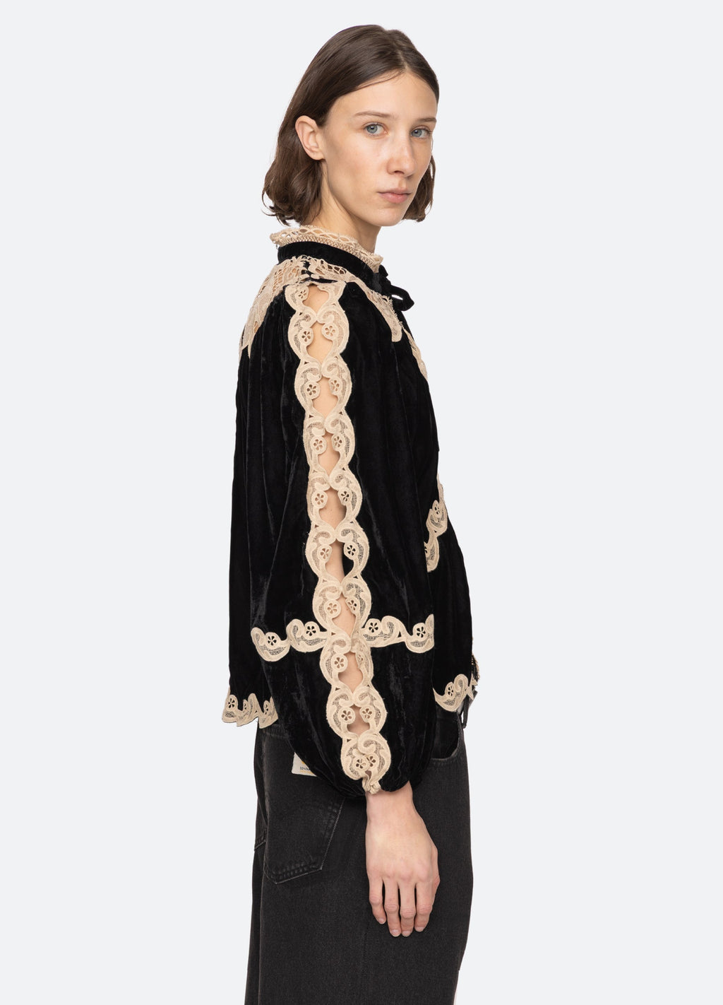 Lace Embroidered  Long-Sleeved Top