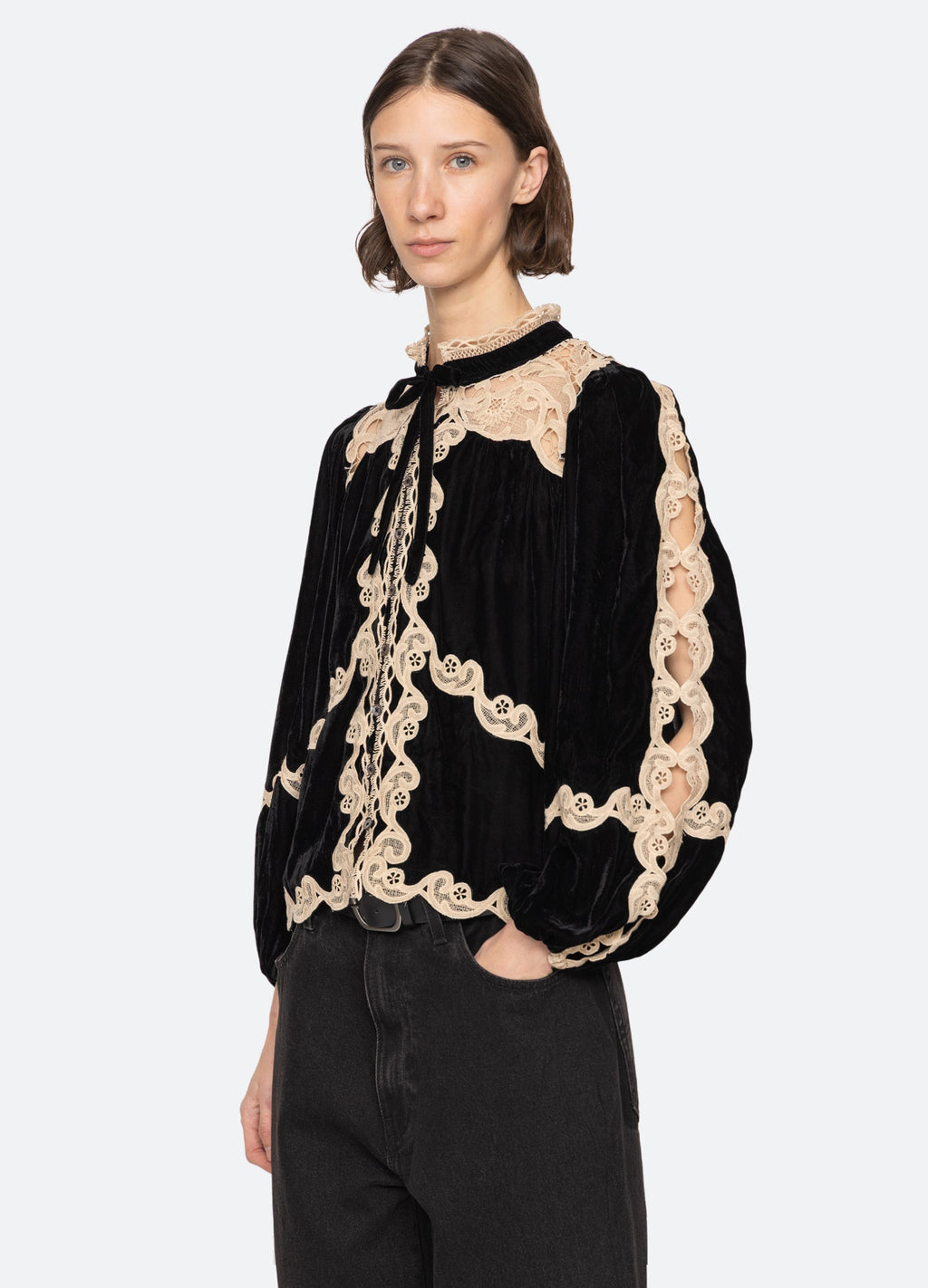 Lace Embroidered  Long-Sleeved Top