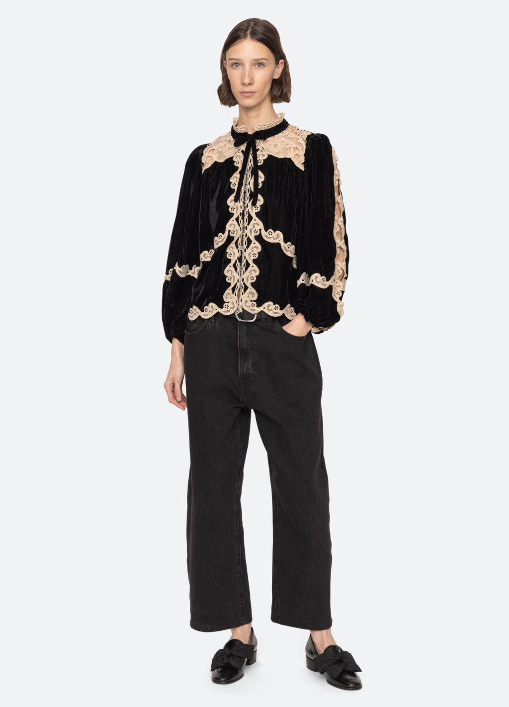 Lace Embroidered  Long-Sleeved Top