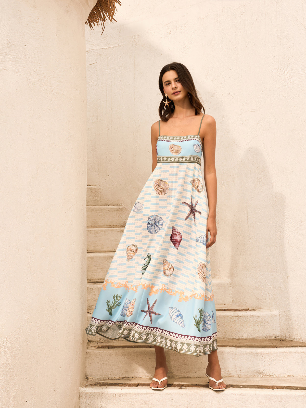 Seashell Print Cami Dress With Pockets