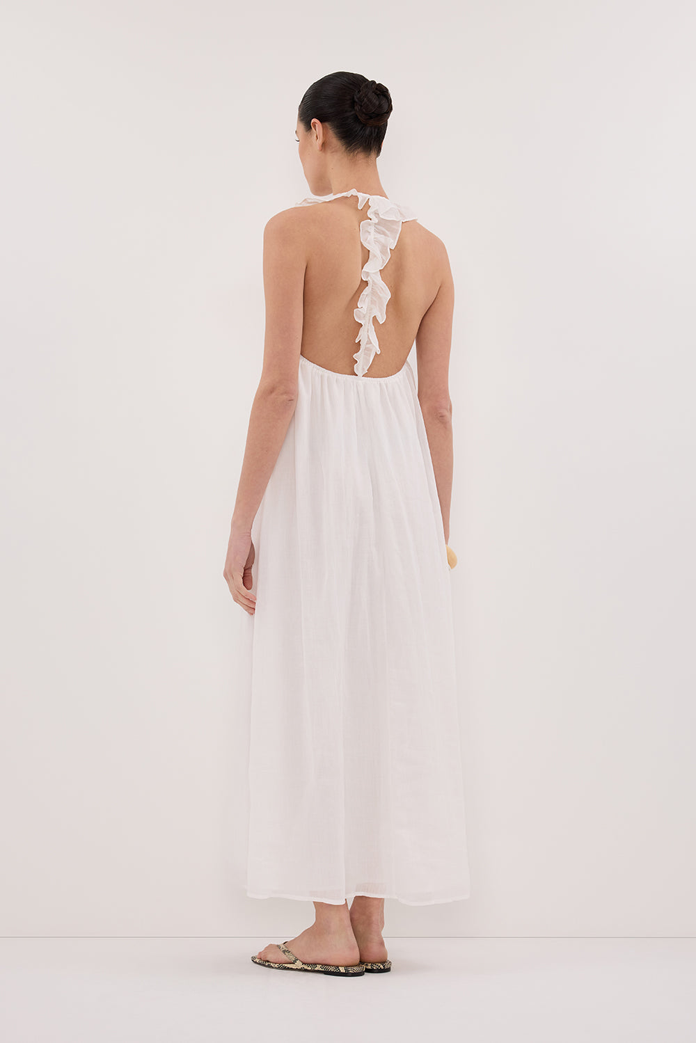 WHITE RAMIE SLEEVELESS MIDI DRESS