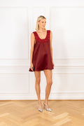 Maroon Satin Beaded Mini Swing Dress