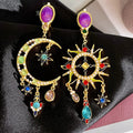 Sunburst Moon Asymmetrical Earrings
