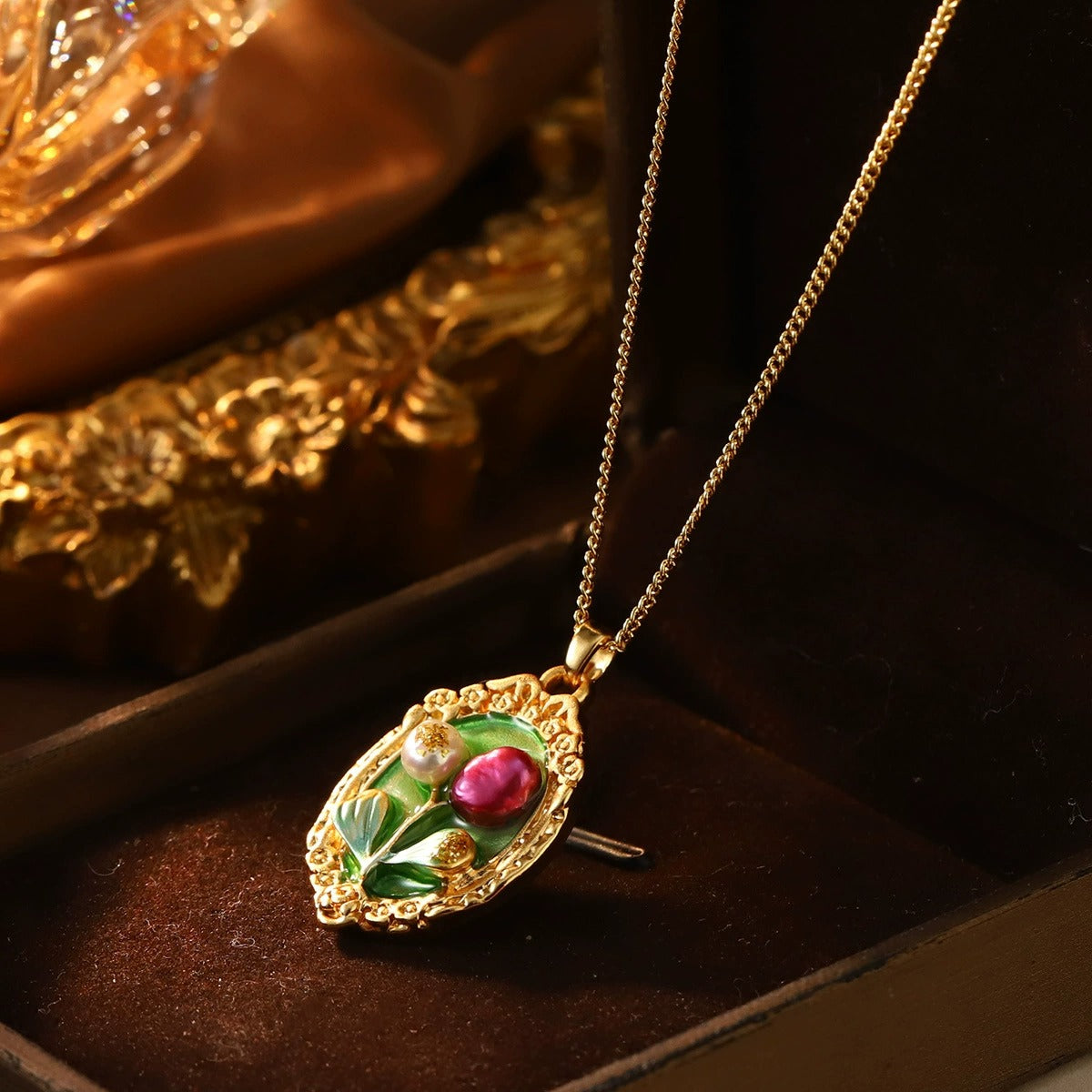 Natural Pearl Tulip Necklace - Art Painting Series