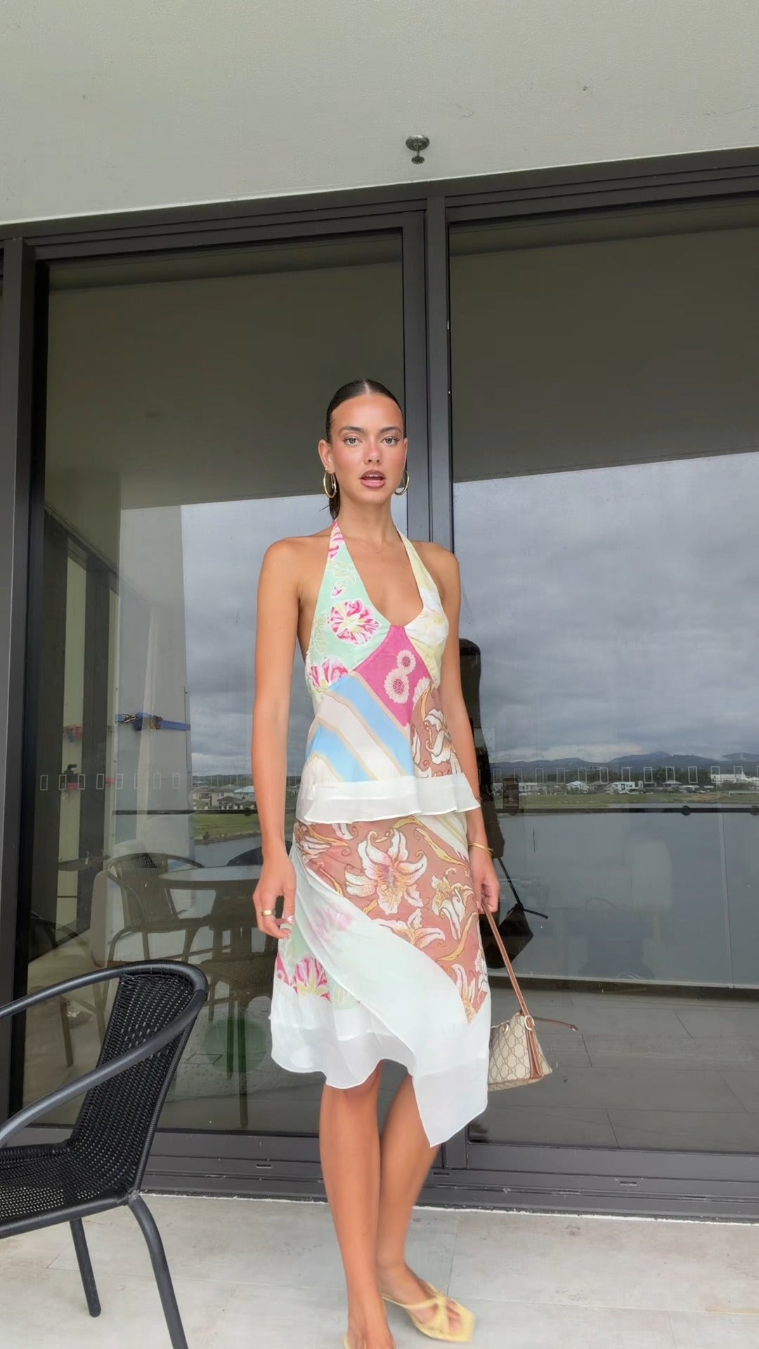 Color-Blocked Printed Halter Neck Set