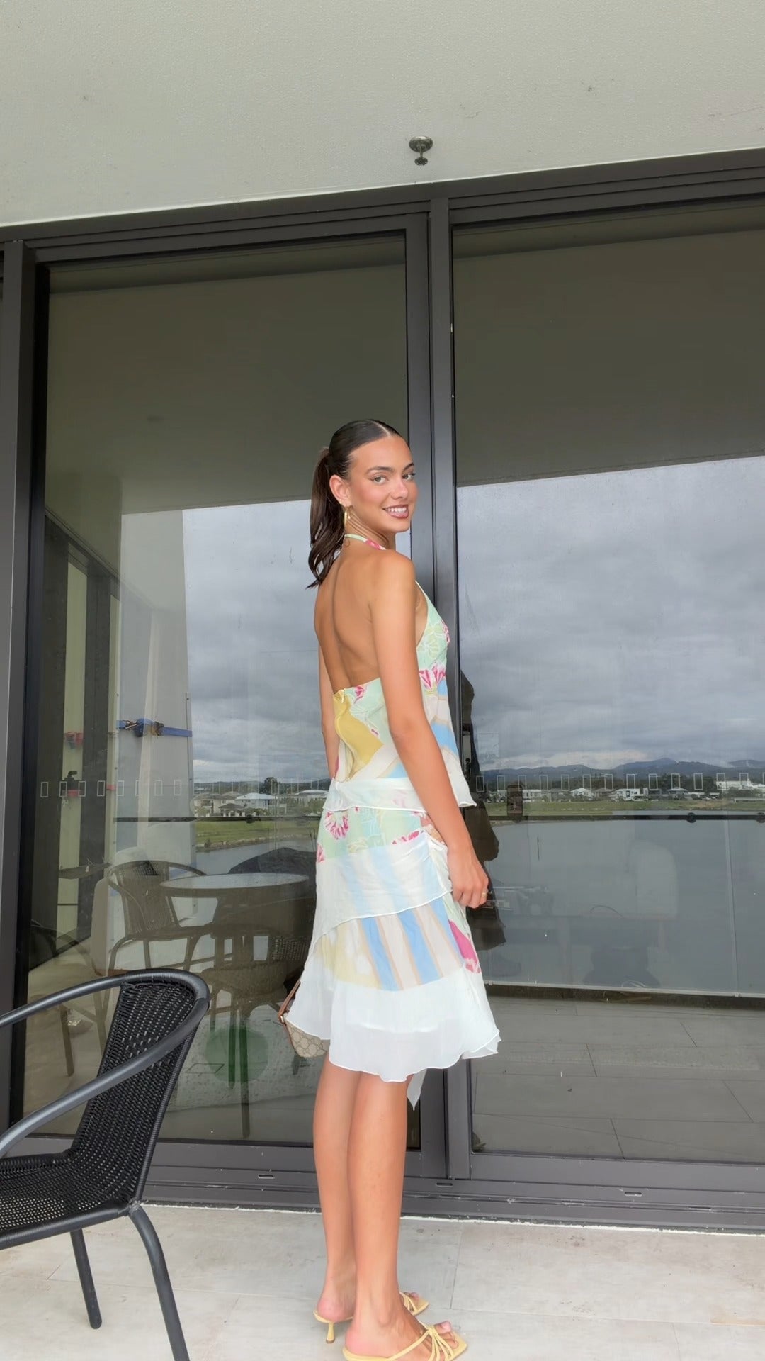 Color-Blocked Printed Halter Neck Set