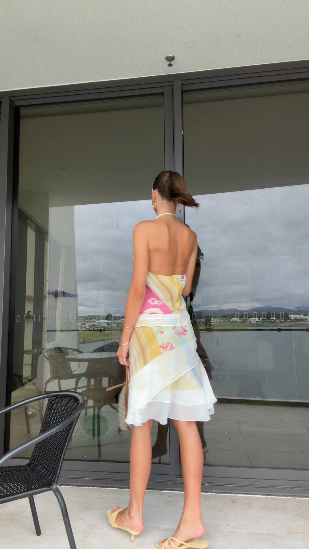 Color-Blocked Printed Halter Neck Set