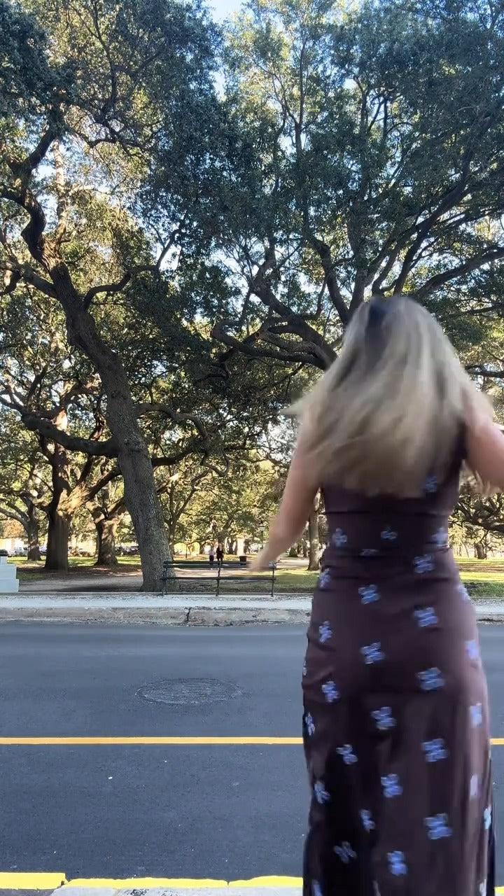 Blue Floral V-Neck Slim-Fit Long Dress