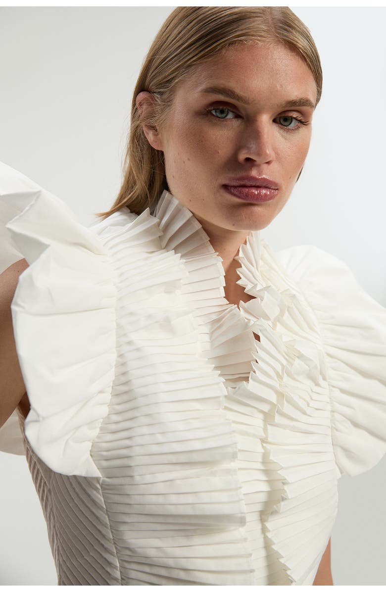 Pleated Ruffle Sleeve Woven Top