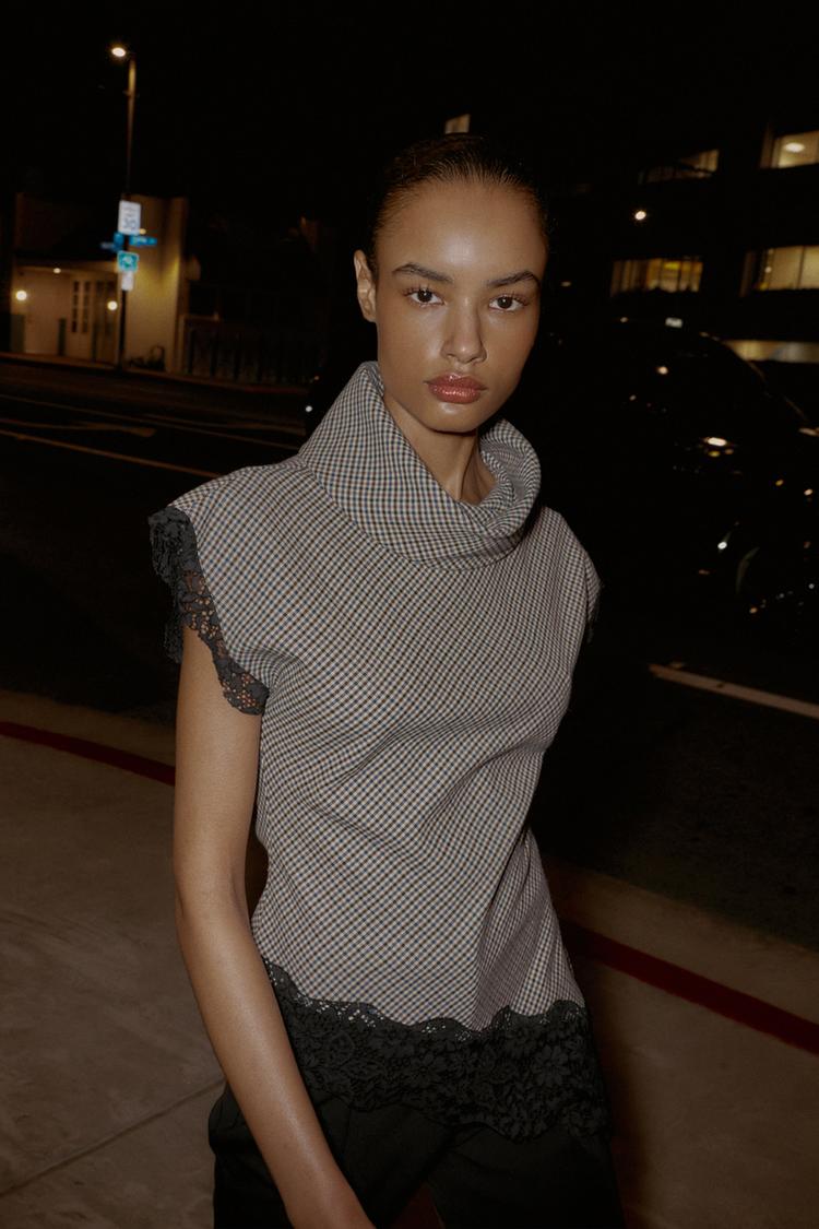 Houndstooth Lace Top