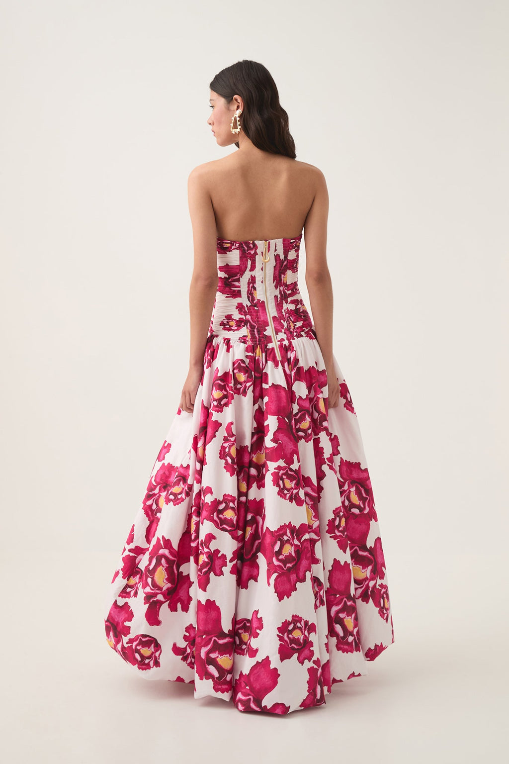 Floral Pleated Strapless Long Dress
