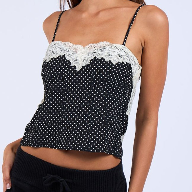 Floral Lace Print Polka Dot Cami