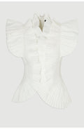 Pleated Ruffle Sleeve Woven Top