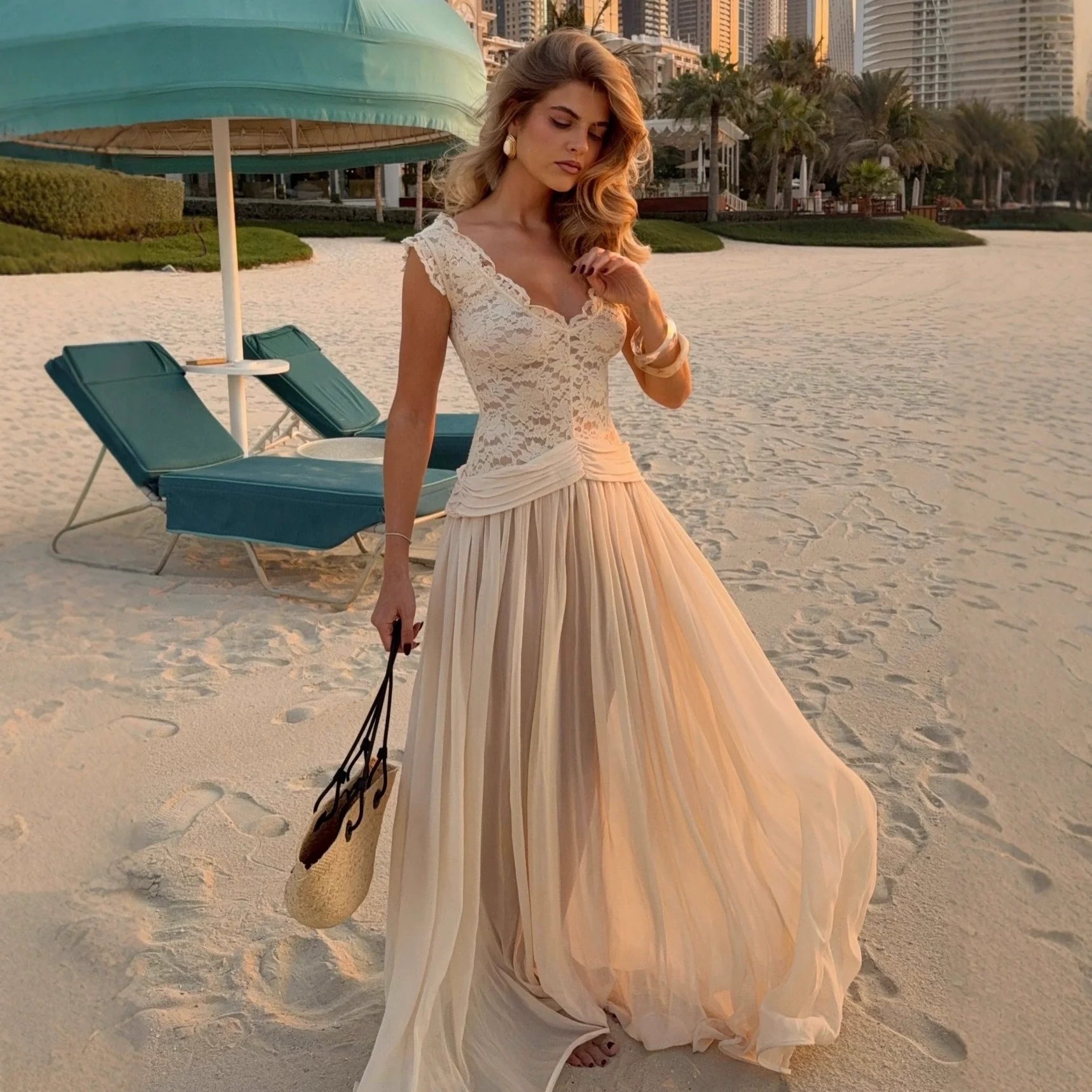 Elegant Deep V-Neck Lace Dress