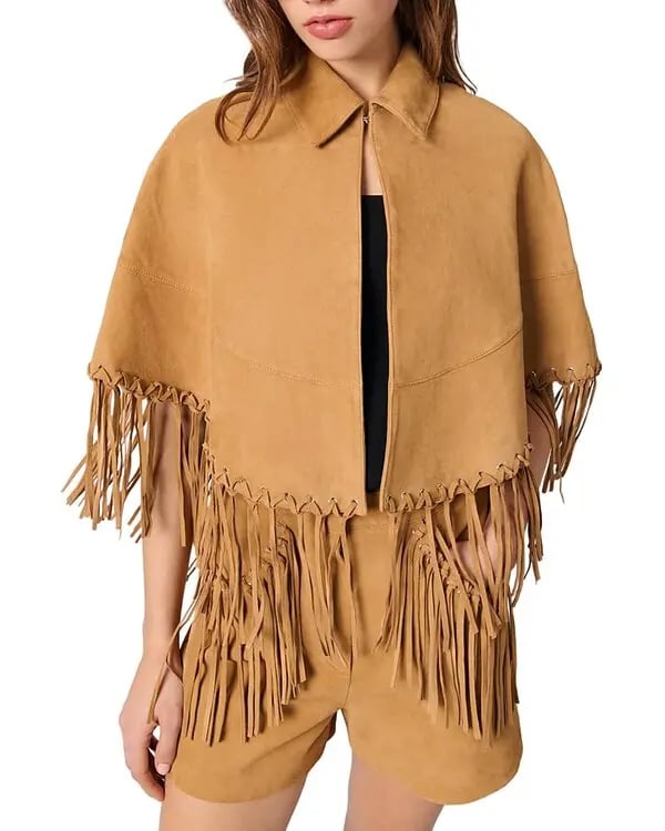 Fringe-Trimmed Leather Cape